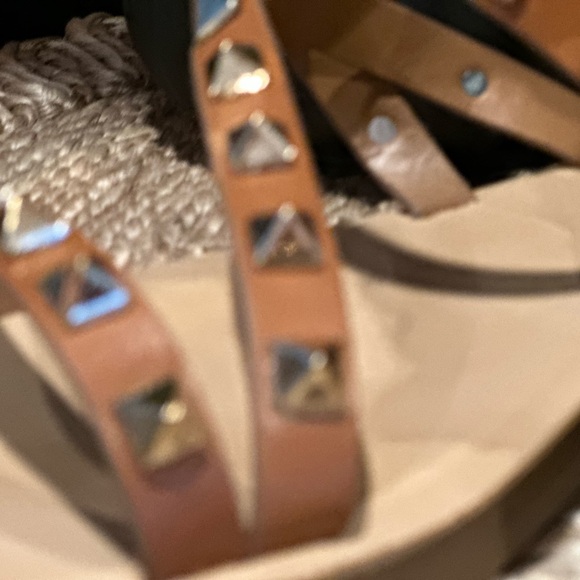 Brown slip on sandals with gold studs - Picture 3 of 6